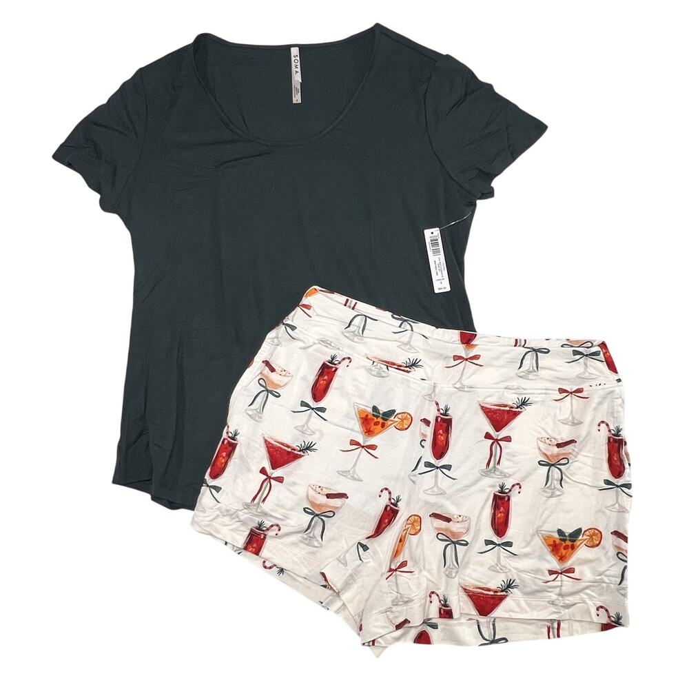 Soma Cool Nights Pajamas Set Women’s Size S Short Sleeve Shorts Merry Mixes NWT